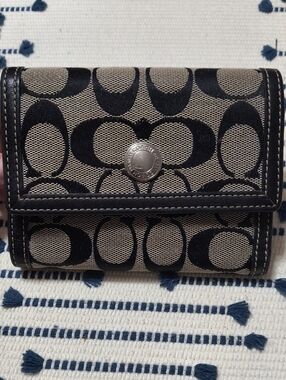 Vintage Coach Signature Jacquard Small Compact Trifold Wallet